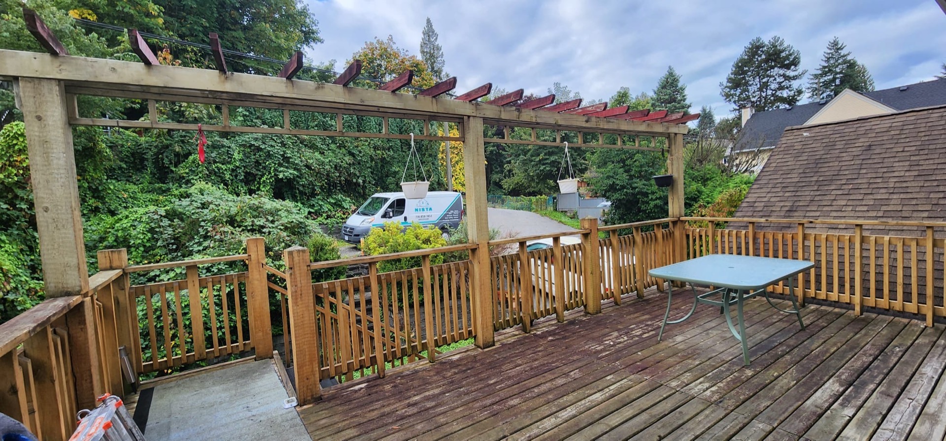 Deck before patio cover — open wood pergola