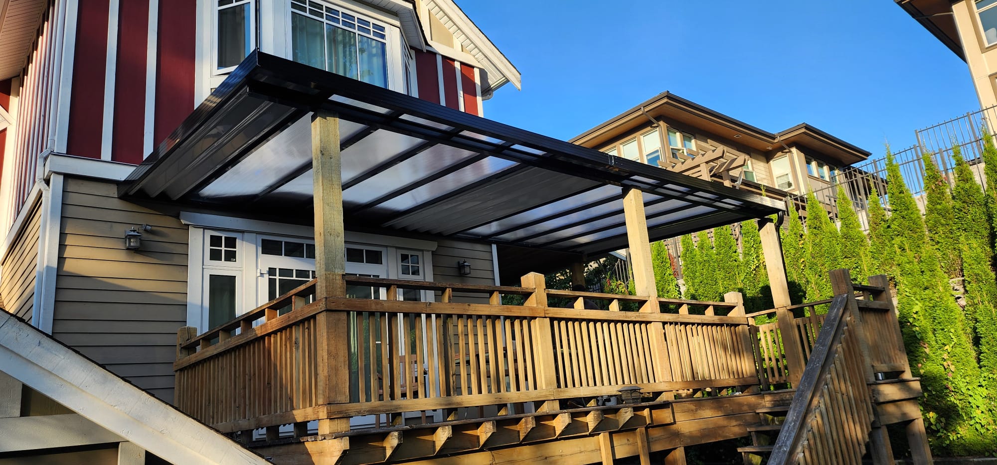 Deck after patio cover — solid polycarbonate cover
